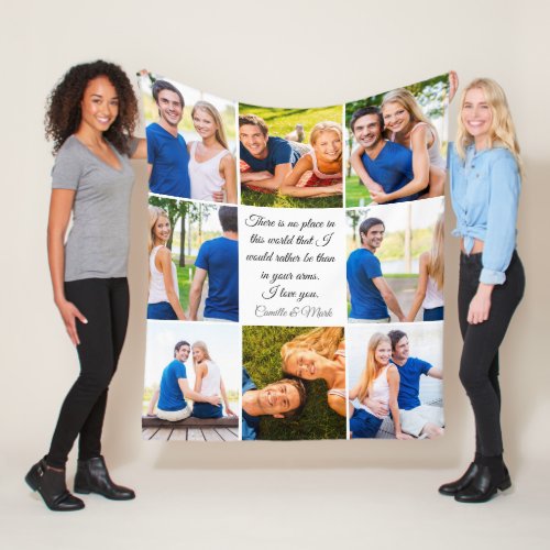 Romantic Quote Couple Photo Collage Anniversary Fleece Blanket