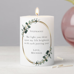 Romantic Quote Eucalyptus Gold Pillar Candle