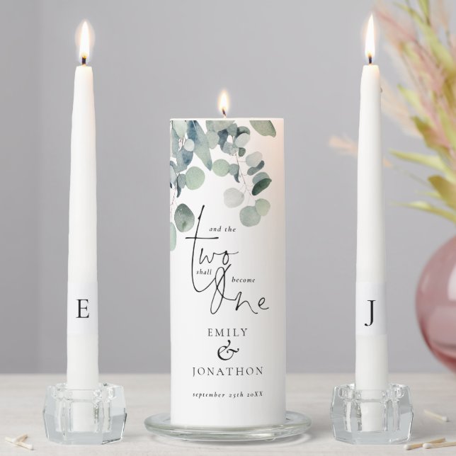Romantic Quote Eucalyptus Names Date Initials Unit Unity Candle Set (In Situ)