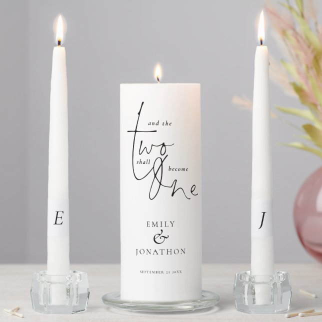 Romantic Quote Names Date Initials Black White Unity Candle Set (In Situ)