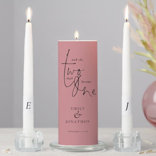 Romantic Quote Names Date Initials Dusty Rose Unity Candle Set