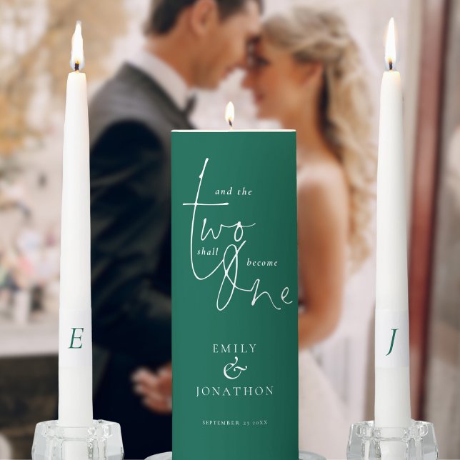 Romantic Quote Names Date Initials Emerald Green Unity Candle Set (Romantic Unity Candle set in emerald green)