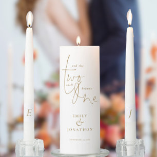 Romantic Quote Names Date Initials Gold Unity Candle Set
