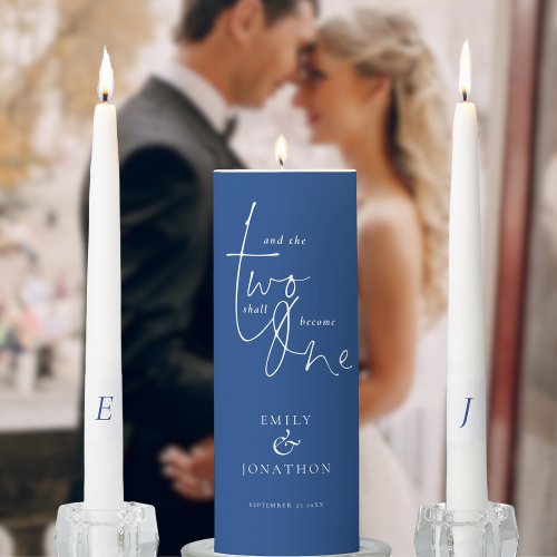 Romantic Quote Names Date Initials Mid Blue Unity Candle Set