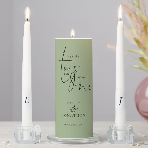 Romantic Quote Names Date Initials Sage Green Unity Candle Set