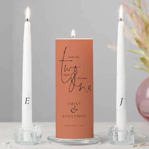 Romantic Quote Names Date Initials Terracotta Unity Candle Set