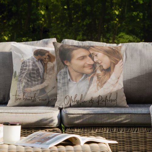 Romantic Quote Names Photo Both Sides Couple Throw Pillow
