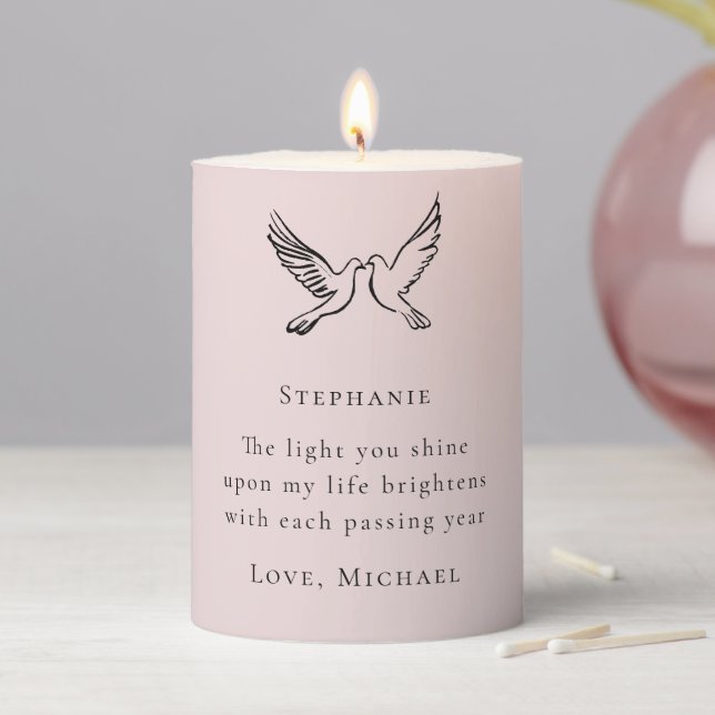 Romantic Quote Personalized Blush Pink Pillar Candle (In Situ)