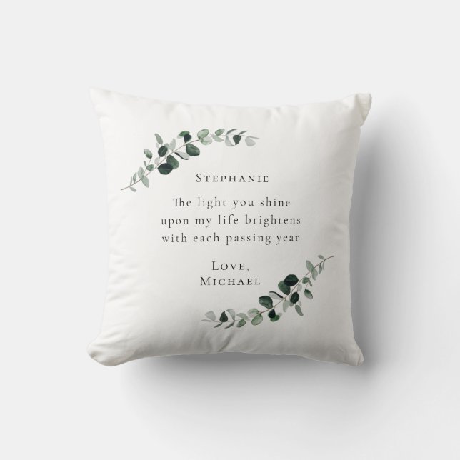 Romantic Quote Personalized Eucalyptus Throw Pillow (Front)