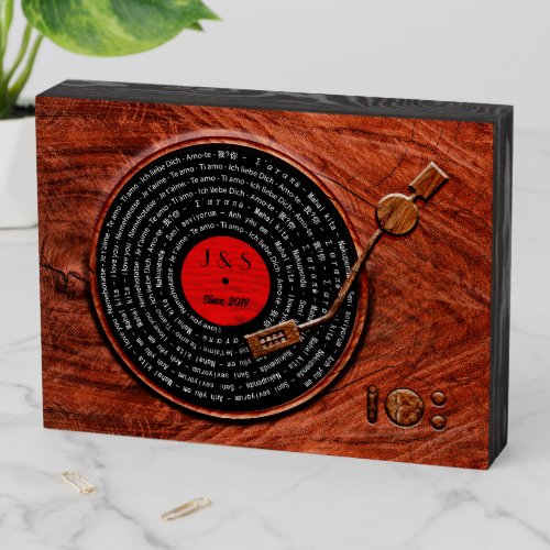Romantic Quote Rustic Vinyl Record Player Wood  Wooden Box Sign