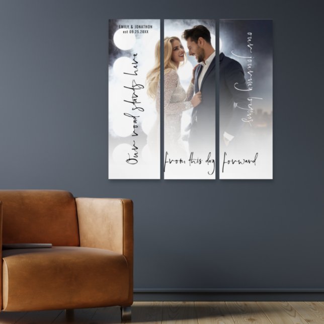 Romantic Quotes Newlyweds Names Date Wedding Photo Triptych (Creator Uploaded)