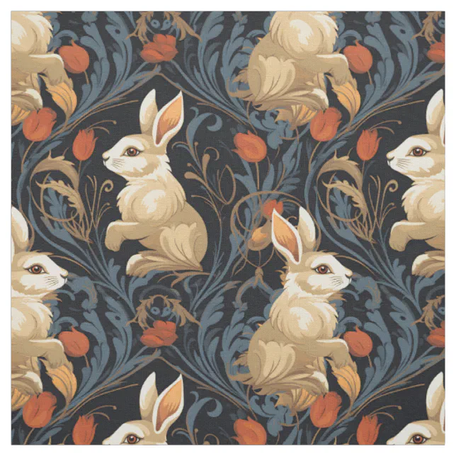 Fabric Rabit Pattern Romantic Rabbit Pattern Fabric | Zazzle