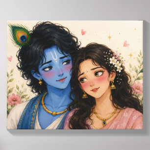 Romantic Radha Krishna Canvas Wall Art Canvas Photo Tile