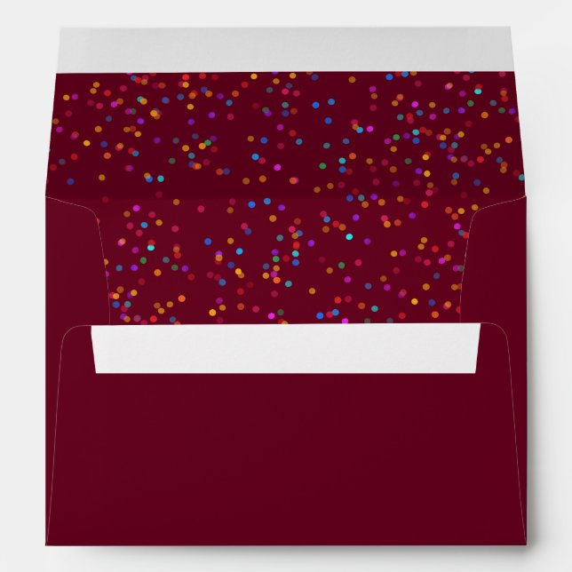 Romantic Rainbow Confetti Burgundy Return Address Envelope (Back (Bottom))