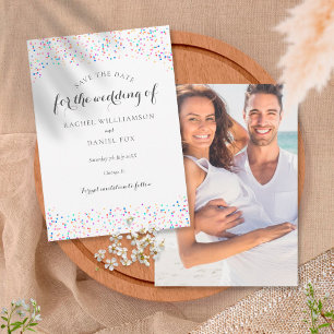 Romantic Rainbow Confetti Photo Save The Date