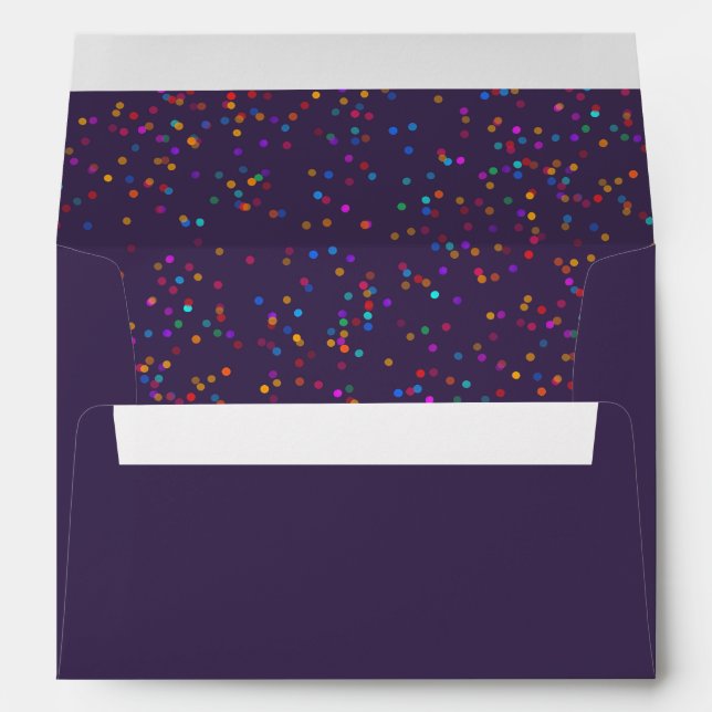 Romantic Rainbow Confetti Purple Return Address Envelope (Back (Bottom))