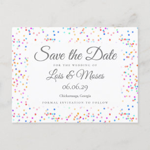 Romantic Rainbow Confetti Save the Date Announcement Postcard
