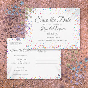 Romantic Rainbow Confetti Save the Date Announcement Postcard