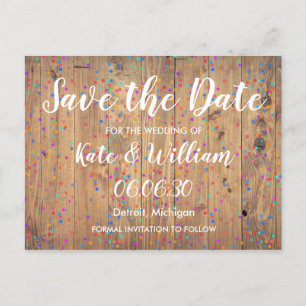Romantic Rainbow Confetti Save the Date Boho Announcement Postcard