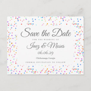 Romantic Rainbow Confetti Save the Date Postcard