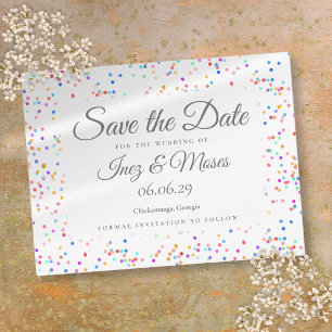 Romantic Rainbow Confetti Save the Date Postcard