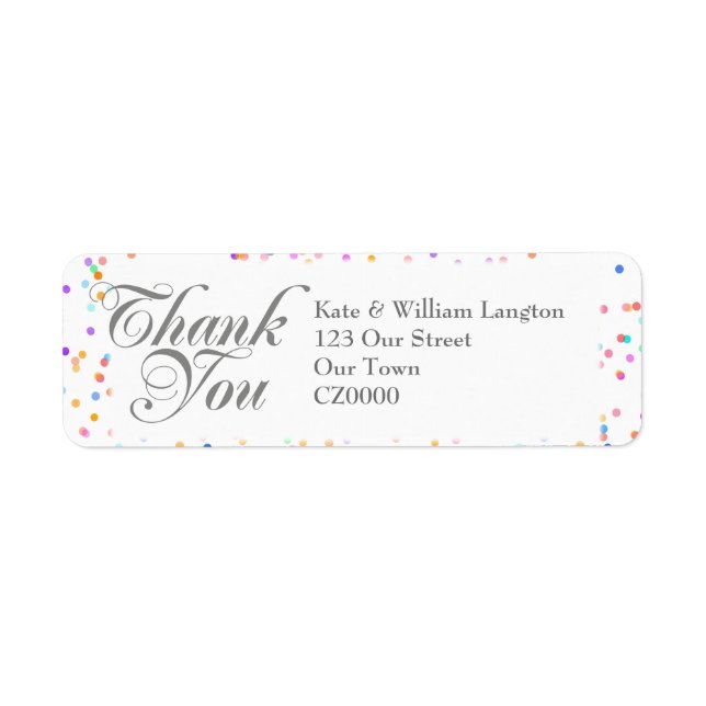 Romantic Rainbow Confetti Wedding Thank You Label (Front)
