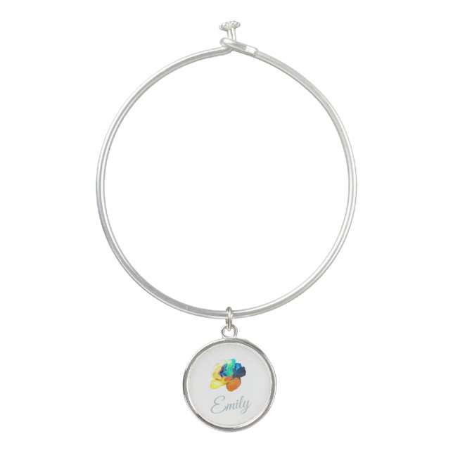 Romantic Rainbow Rose  Bangle Bracelet (Front)