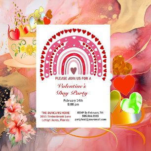 Romantic Rainbow Valentines Day Hearts Party Invitation