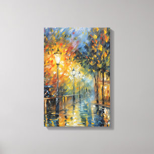 Romantic Rainy Evening Street Scene Impressionist Canvas Print