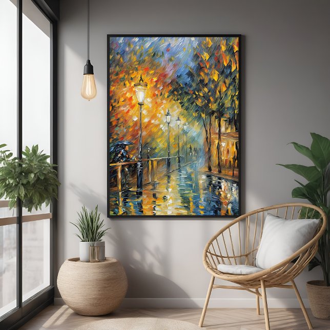 Romantic Rainy Evening Street Scene Impressionist  Poster (Creator Uploaded)