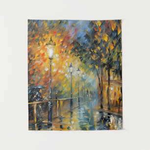Romantic Rainy Evening Street Scene Impressionist Tapestry