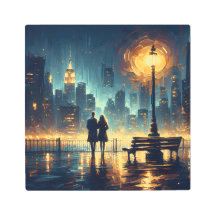 Romantic Rainy Twilight in Vibrant Urban Dreamscap