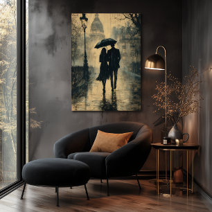Romantic Rainy Walk - Charcoal Style Poster