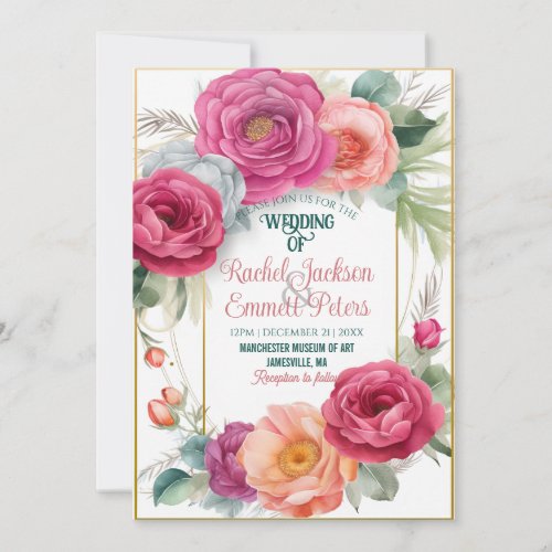 Romantic Ranunculus Wedding Floral Greenery Frame Invitation
