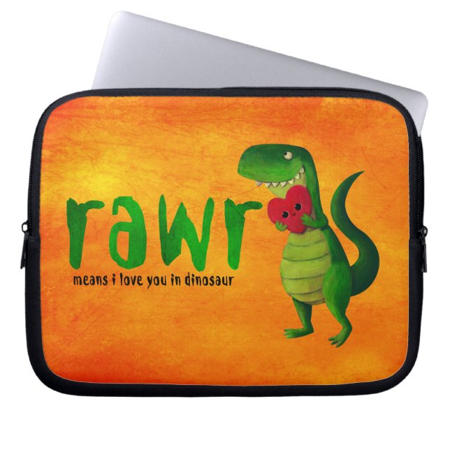 Romantic RAWR T-rex Dinosaur Laptop Sleeve (Front)