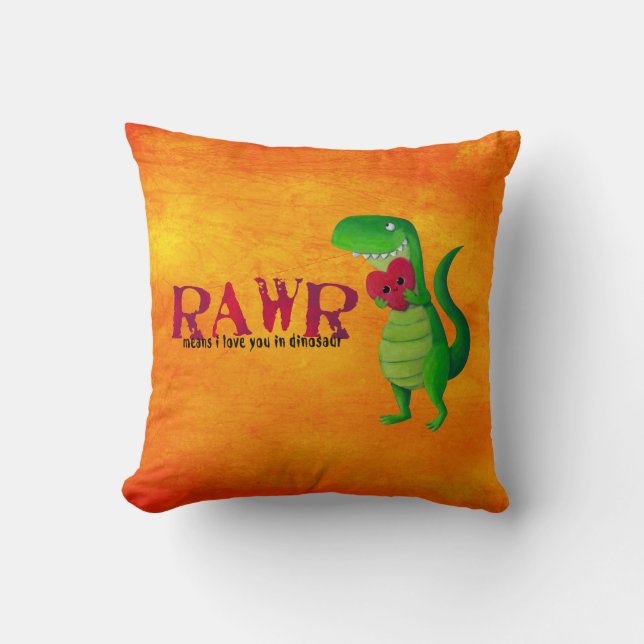 Romantic RAWR T-rex Dinosaur Throw Pillow (Front)