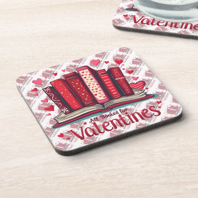 Romantic Reading Vibes Cozy Valentine Gift Beverage Coaster (Left Side)