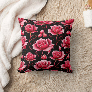 romantic red and black botanical and flowers throw pillow
