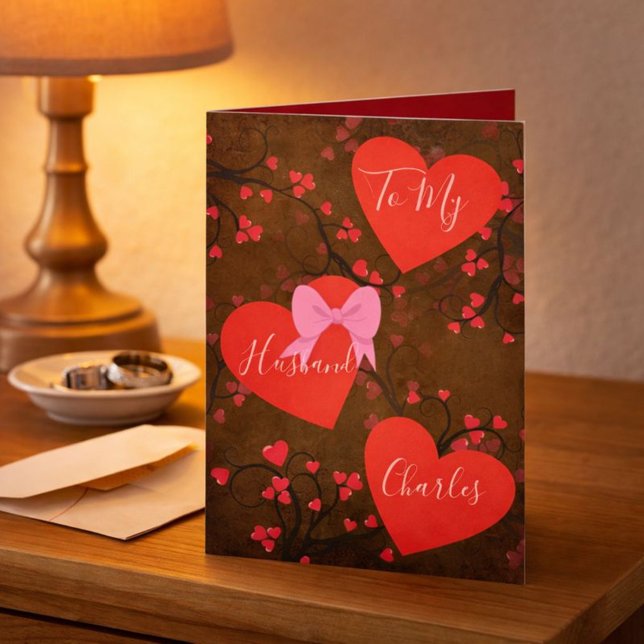 Romantic Red and Brown To My Husband on Valentine Holiday Card (Creator Uploaded)