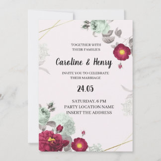 Romantic Red and Green Elegant Wedding Invitation