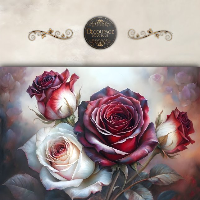 Romantic Red and Ivory Rose Bouquet Decoupage Tissue Paper (Romantic Red and Ivory Rose Decoupage Tissue Paper)