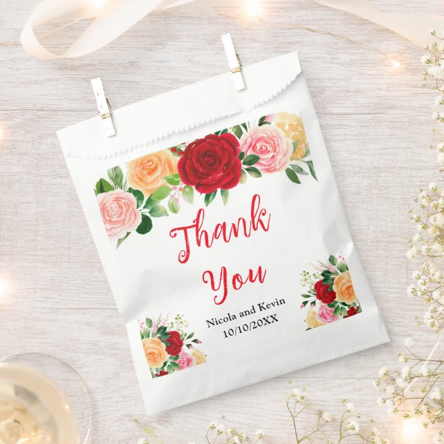 Romantic Red and Orange Roses Favor Bag (Clipped)