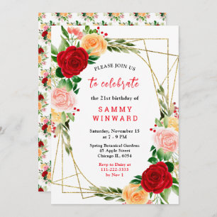 Romantic Red and Orange Roses Invitation