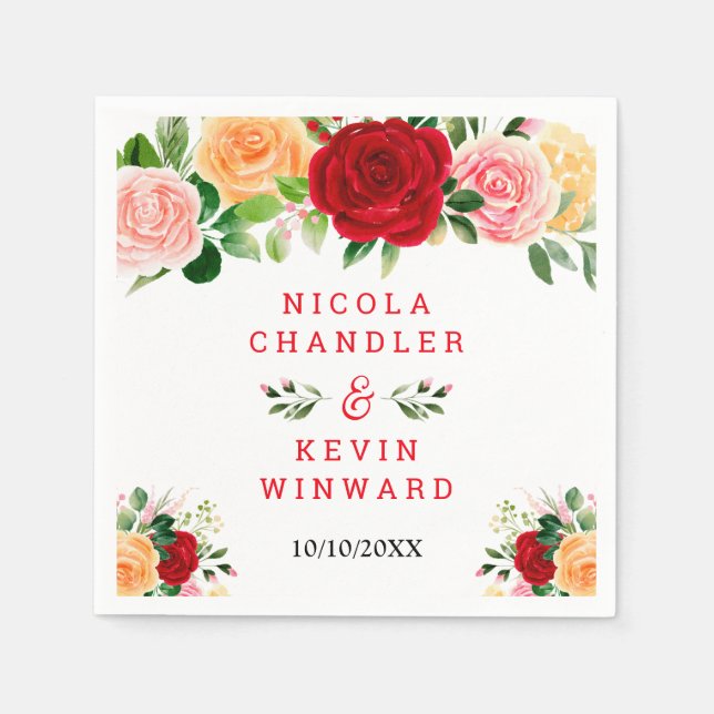 Romantic Red and Orange Roses Napkins (Front)