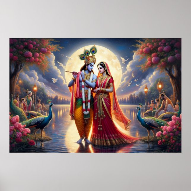Romantic Red Artwork Radha Krishna Eternal Love Poster (Front)