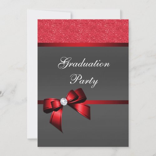 Romantic Red  Black Graduation Party      Invitation
