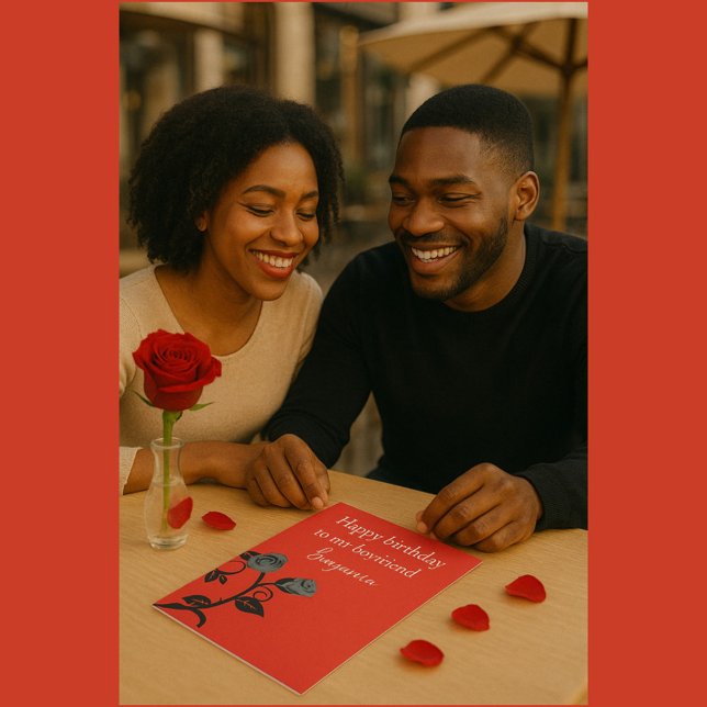 Romantic Red & Black Rose Boyfriend's Birthday  Card (Creator Uploaded)