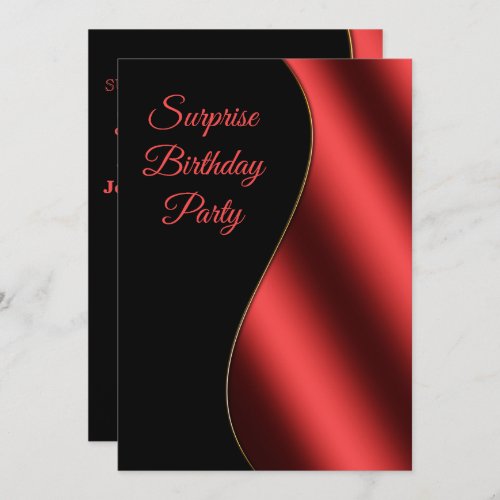 Romantic Red  Black Wave Surprise Birthday Invitation