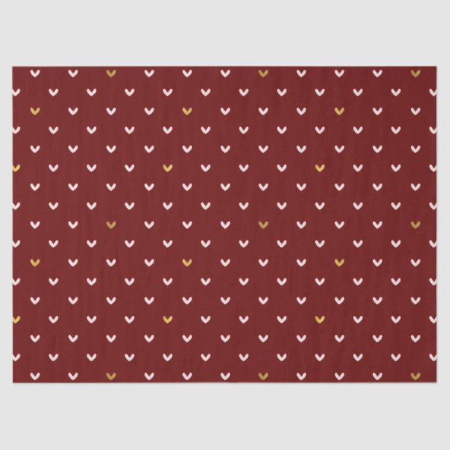 Romantic Red Blush Pink Gold Hearts Wedding Tissue Paper (Front)