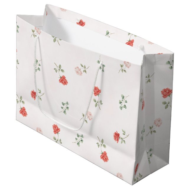 Romantic Red Blush Pink Roses Love Large Gift Bag (Front Angled)
